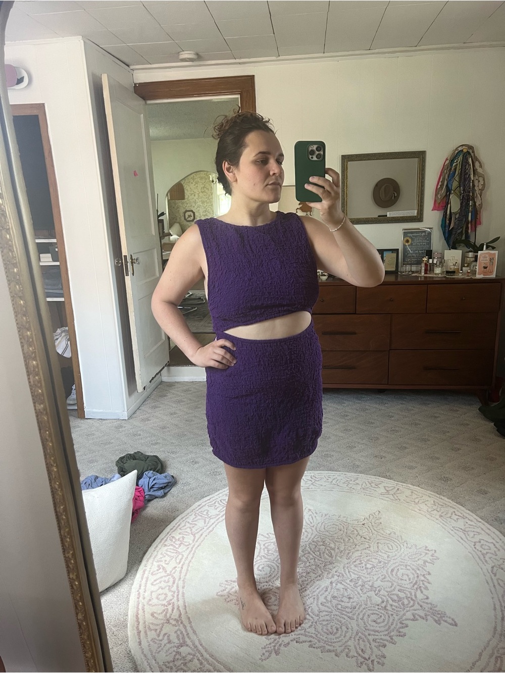 Free People Purple Textured Mini Dress with Cutout